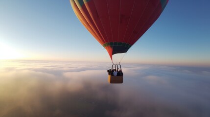 Fototapeta na wymiar Soaring through the clouds with a hot air balloon. AI generative.