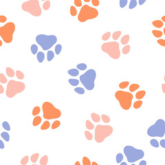Seamless pattern with colorful paws