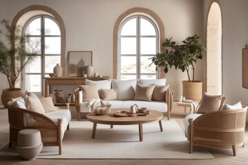 Fototapeta na wymiar cozy living room with natural lighting and comfortable furniture. Generative AI Generative AI