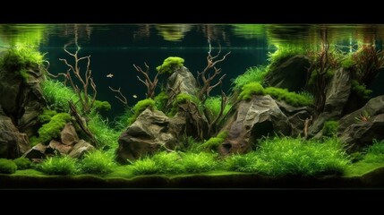 Aquascape in trendy style. AI generated.