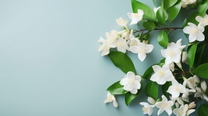 Beautiful Jasmine flowers border with blank space for text. AI generated.