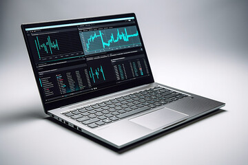 An image of a laptop screen displaying data and graphics, representing the use of technology in data analysis. Ai generated.