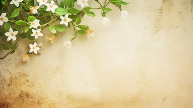 Jasmine spring flowers on old paper. AI generative. © vadymstock