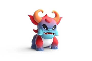 Cute colorful demon character 3d render illustration