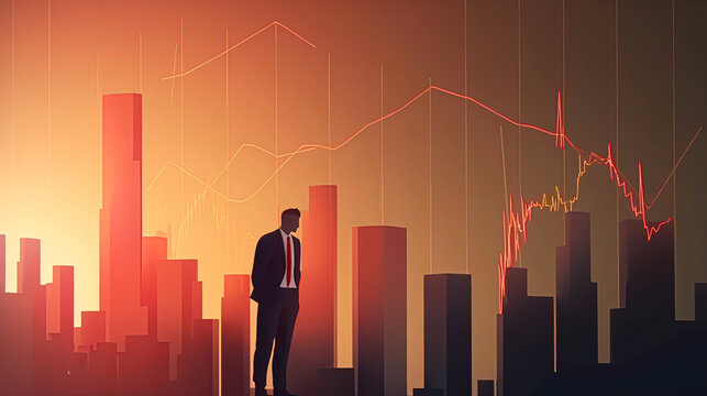 businessman fail and collapse financial business with graps and chart background