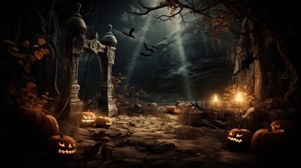 Design background for halloween party. AI generative.