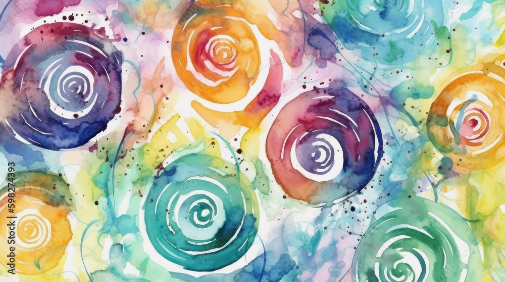 Wall mural multiple spirals abstract background in watercolor style. ai generative.