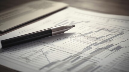 Stock market chart with a pencil on a sheet of paper. AI generative.