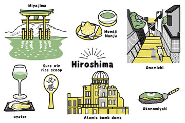 手描き風　広島のイラスト（３色）