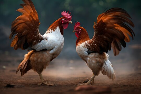 Two Roosters Are Standing Next To Each Other On Dirt Background,  Cockfighting Picture, Chicken, Farm Background Image And Wallpaper for Free  Download