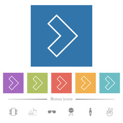Right 90 degrees angle arrow outline flat white icons in square backgrounds