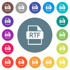 RTF file format flat white icons on round color backgrounds