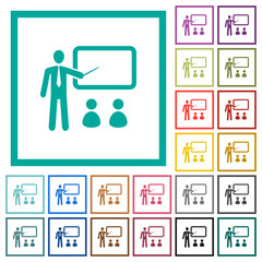 Training with students flat color icons with quadrant frames
