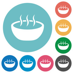 Steaming bowl flat round icons
