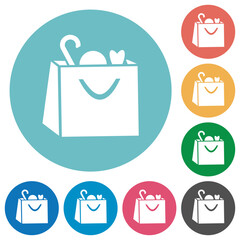 Shopping bag with goods solid flat round icons