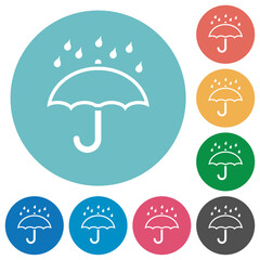 Umbrella with rain outline flat round icons