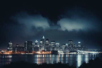 Fototapeta premium City skyline night. Generate Ai