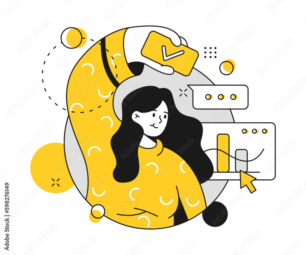 Poster strategy and planning for business development and improvement. isolated employee with charts and da