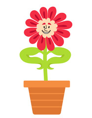 Red potted flower. Fictional character in cartoon style.