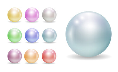 set of realistic beautiful opened shell with pearl or opened sea shell with soft mollusk. eps vector
