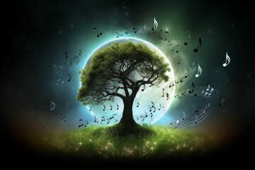 Concept musical harmony space tree. Generate Ai