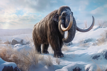 mammoths in the ice age, Generative AI - obrazy, fototapety, plakaty