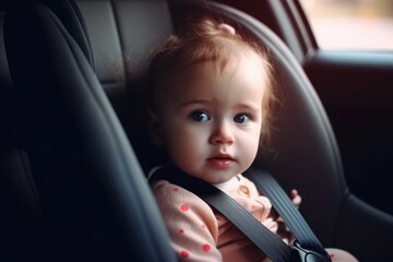 Cute girl in safety seat auto. Generate Ai