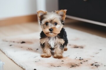 Cute puppy on carpet. Generate AI