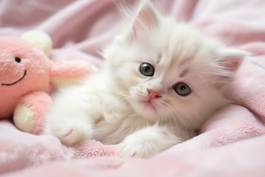 Cute white kitten. Generate Ai