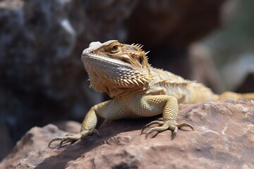 Obraz premium A bearded dragon perched on a roc