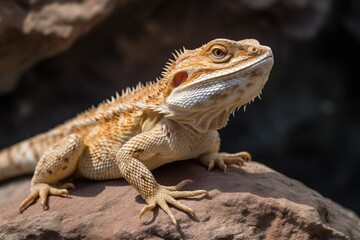 Obraz premium A bearded dragon perched on a roc