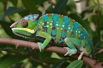 Obraz premium A chameleon changing color