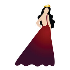 Vector illustration of a beauty queen in dark red evening gown on white background