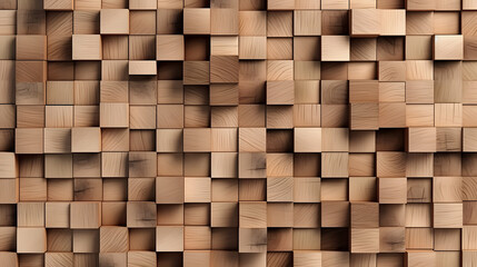 Natural wooden background. Wood blocks. Wall Paneling texture. Wooden squares, tile wallpaper. 3D Rendering