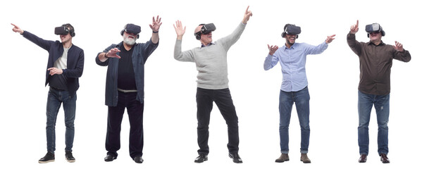 group of people with 3d glasses hands up isolated