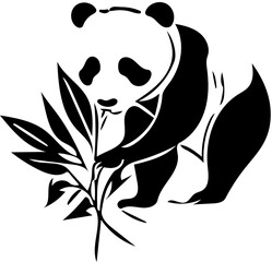 Panda and bamboo vector | Panda eating leaves vector illustration