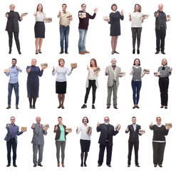 Fototapeta premium group of happy people with gifts in their hands isolated