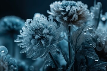 Frozen blue flower plant. Generate Ai