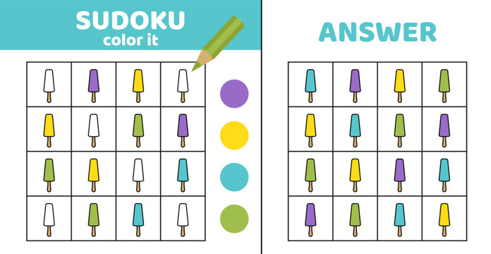Sudoku. Ice lolly Ice cream. Coloring sudoku with ice cream Cartoon Generative AI