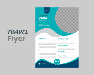 Travel flyer design template with cool background . Travel poster or flyer proposal, promotion, publication, cover page.