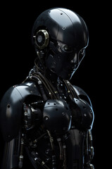 Android robot woman.  Artificial intelligence or virtual assistant concept. Dark metal.