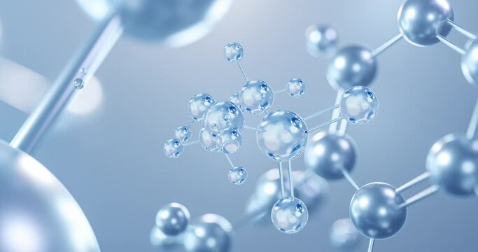 Taurine molecule, rotating 3D model of 2-aminoethanesulfonic acid under a microscope, seamless looped video, abstract molecular structure