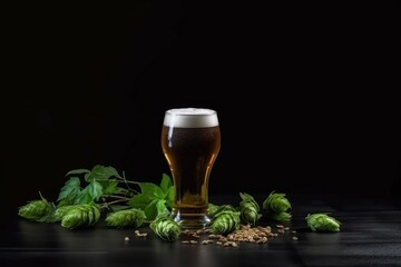 Glass beer green hops bitter. Generate Ai