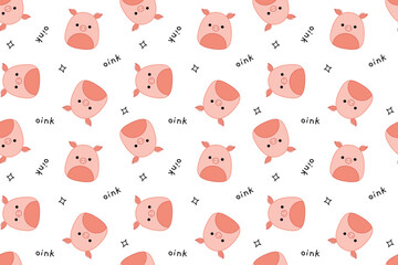 Pigs on seamless pattern. Oink. Squishmallows. Repeatable background with pig. Kawaii, Vector Generative AI