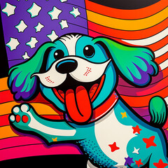 Patriotic Pup with Vintage American Flag. Vintage vibes, patriotic heart