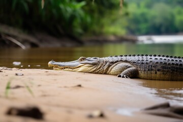 A crocodile on the banks of a rive