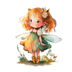 Fototapeta premium Fairy girl watercolor Illustration isolated on white. Generative AI