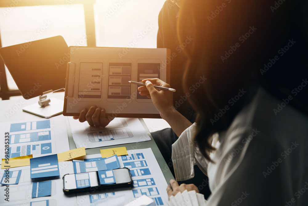 Wall mural ux graphic designer creative sketch planning application process development prototype wireframe for