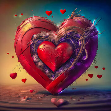 Image of a stylized heart, emotions, love, broken heart. Generative AI
