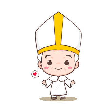 recommend clip art: Cute Pope cartoon character. Happy smiling catholic priest mascot character. Christian religion concept design. Isolated white background. vector art illustration.